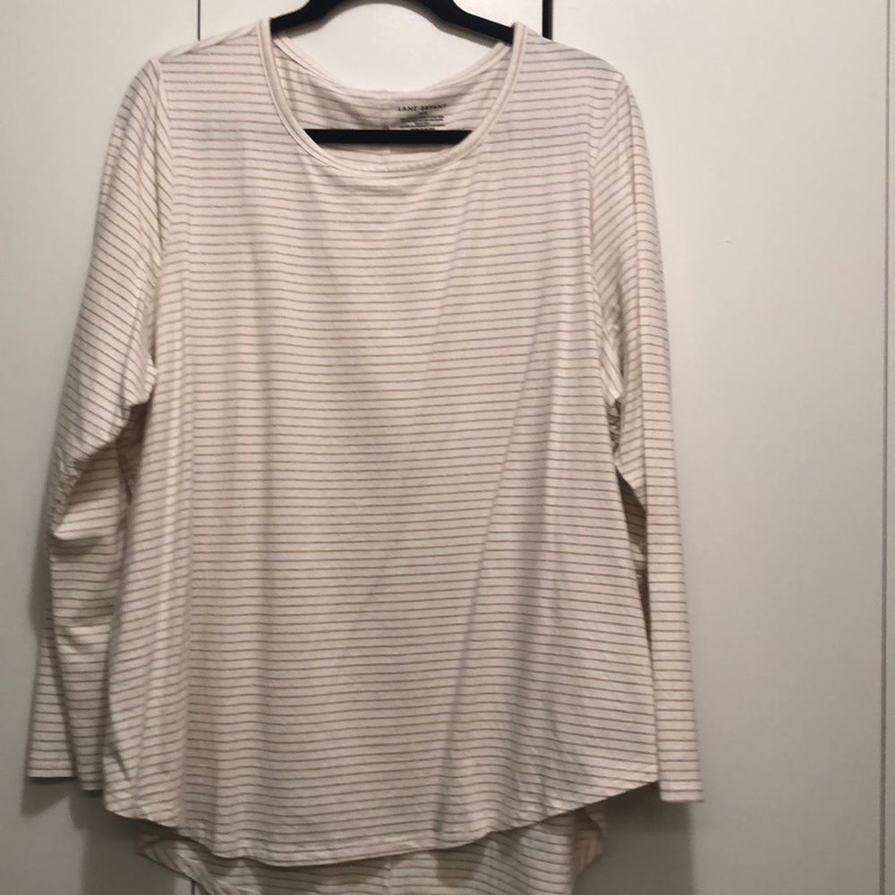 Lane Bryant top, long sleeves, white with gold lines threw it.